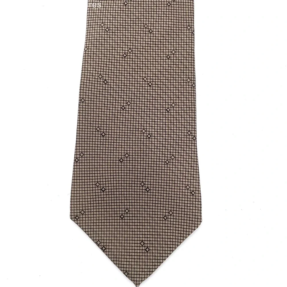 VTG DKNY 100% Silk Classic Minimalist Taupe Black Plaid Tie Mens Prep Y2k OS